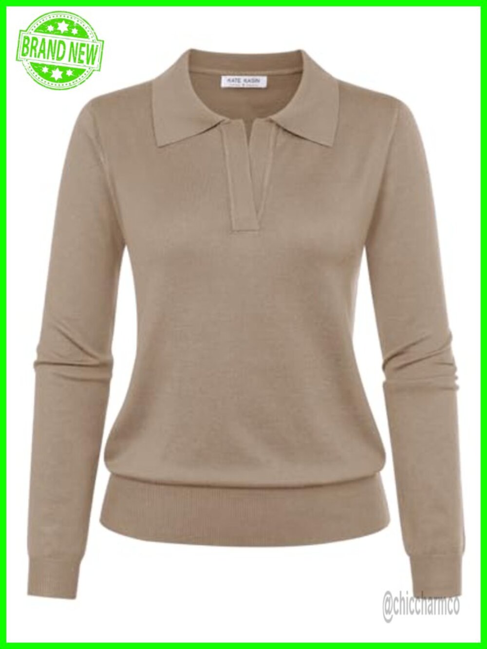 Long Sleeve V Neck Ribbed Knit Polo Sweater Pullover Fall Winter Casual Top